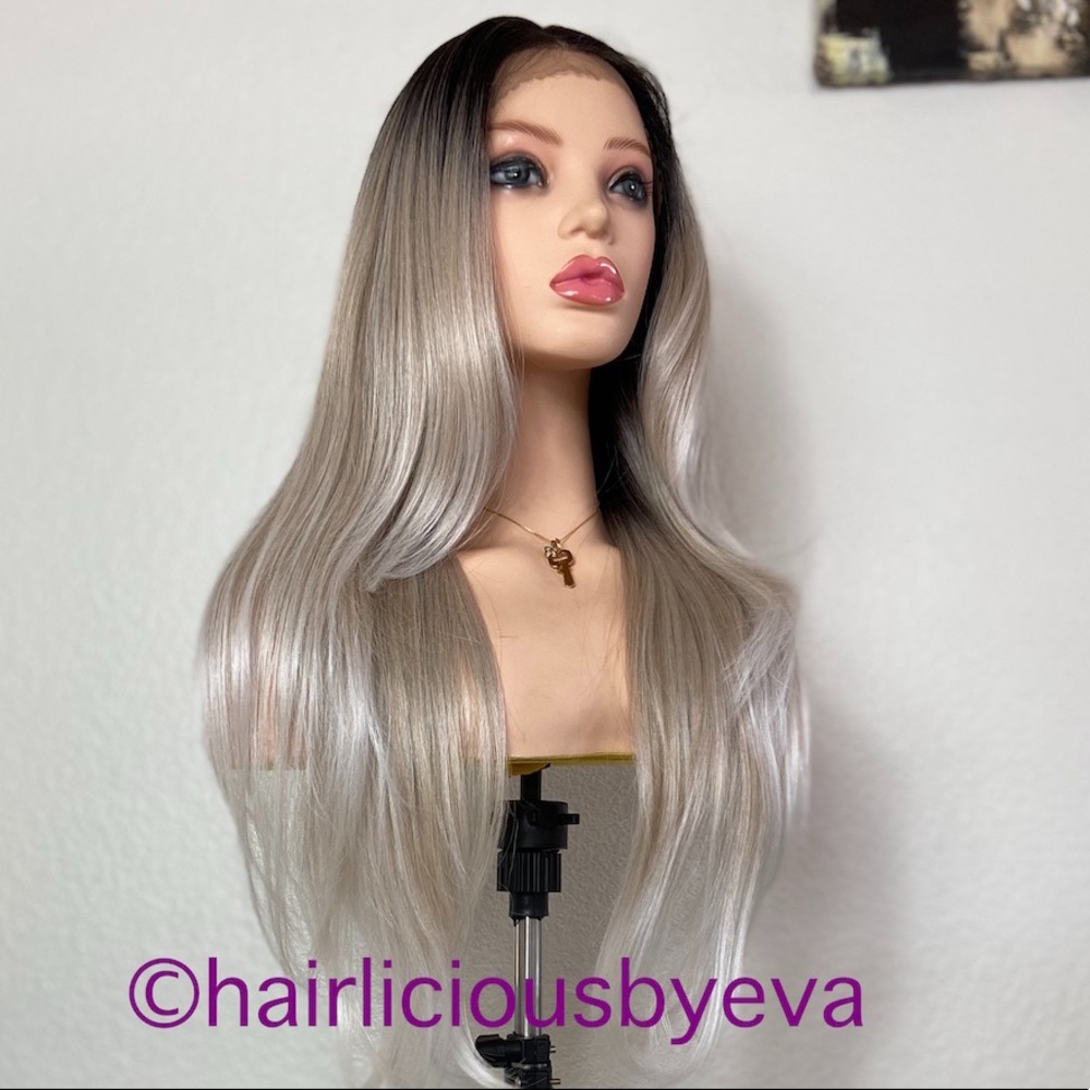Ash blonde wig lace frontal 24 inch long
